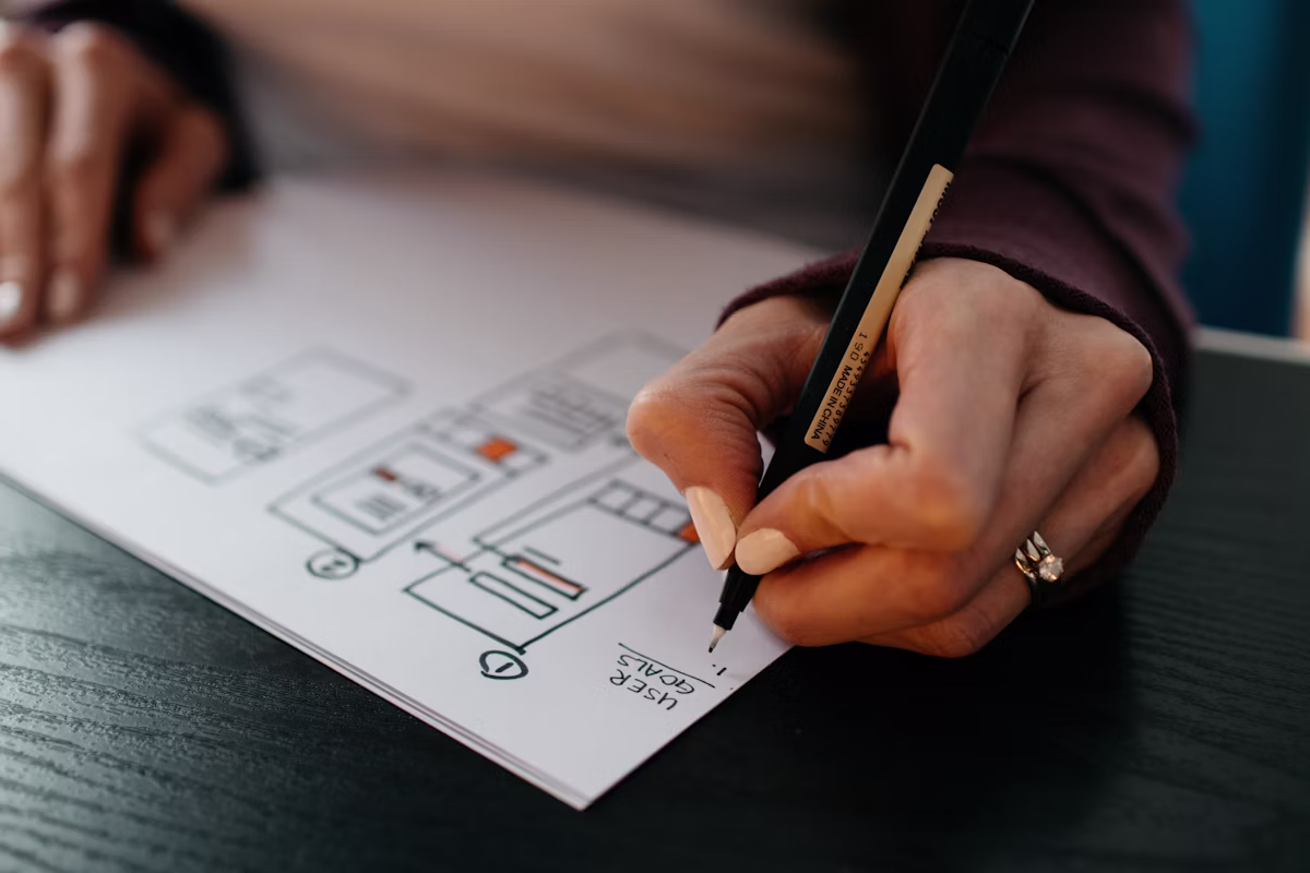 Designer's workspace with interface sketches